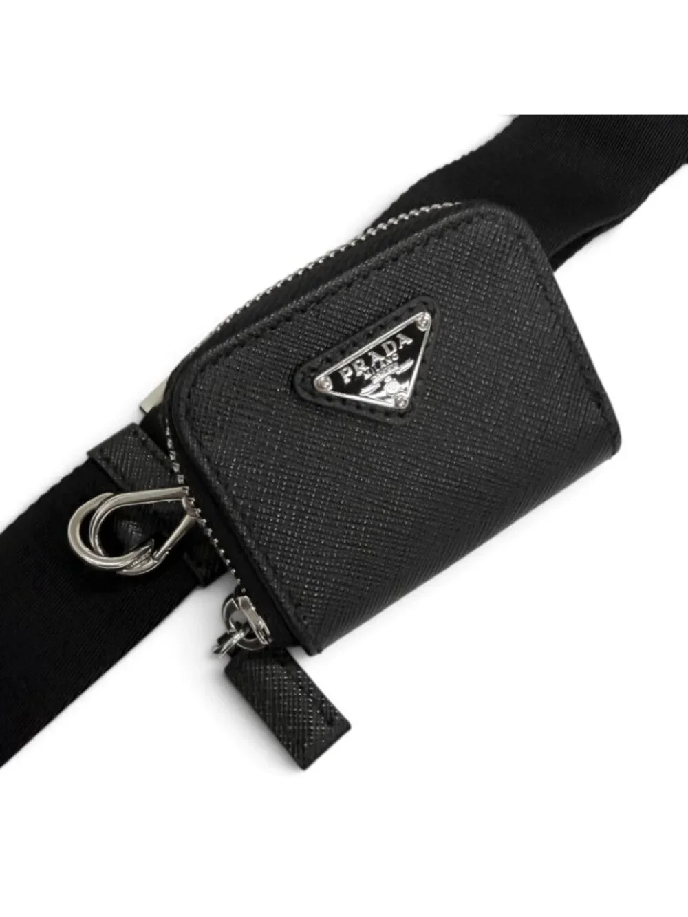 Prada Saffiano Leather Triangle Logo Shoulder Bag Black